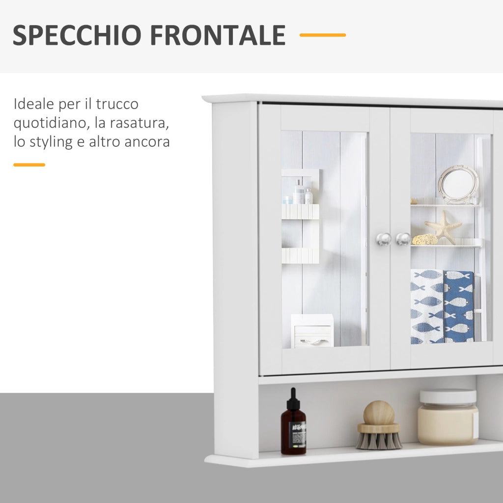 Specchio Bagno con Anta e Ripiani Regolabili ¨C Zephmum ¨C Bianco 56x13x58cm