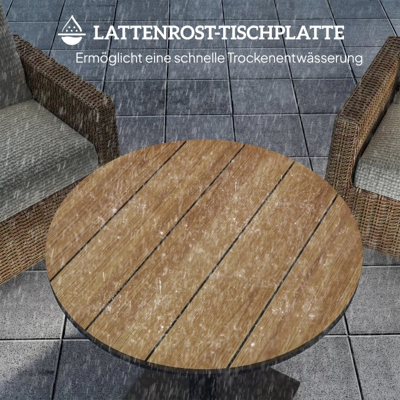 Tavolo da giardino ?70 cm; tavolo balcone rotondo impermeabile con design a listelle; acciaio ?70 x 74H in legno naturale