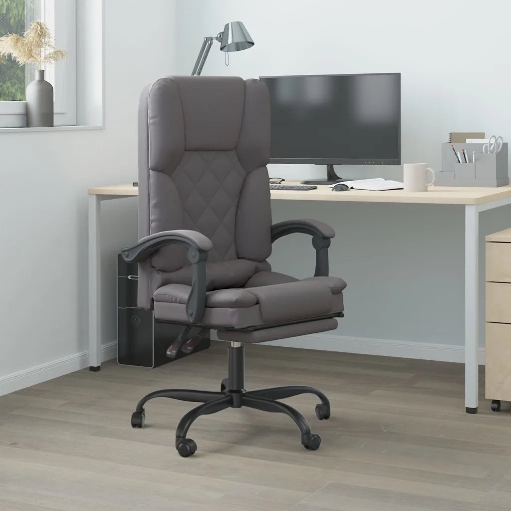 Poltrona da Ufficio Massaggiante | Sedia Relax Reclinabile Grigio Similpelle