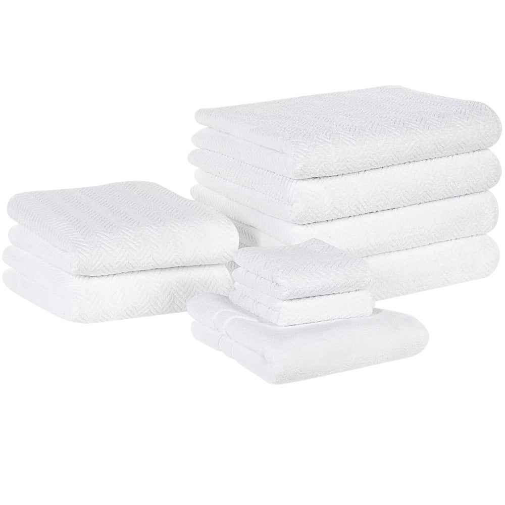 Set di 9 asciugamani in morbido cotone bianco menta con motivo a spina di pesce stile varie dimensioni classico ospiti bagno
