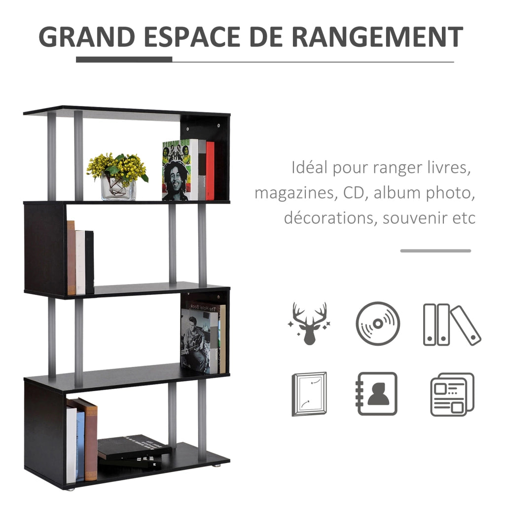 Libreria Design Moderno 4 Livelli ¨C zephmum ¨C 80x30x145 cm Nero