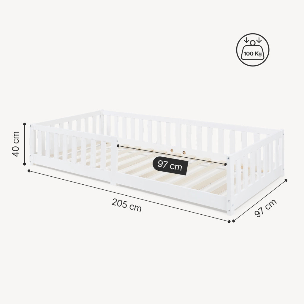 Letto Montessori per Cameretta Tanna in Legno di Pino 90 x 200 cm - Bianco [en.casa]