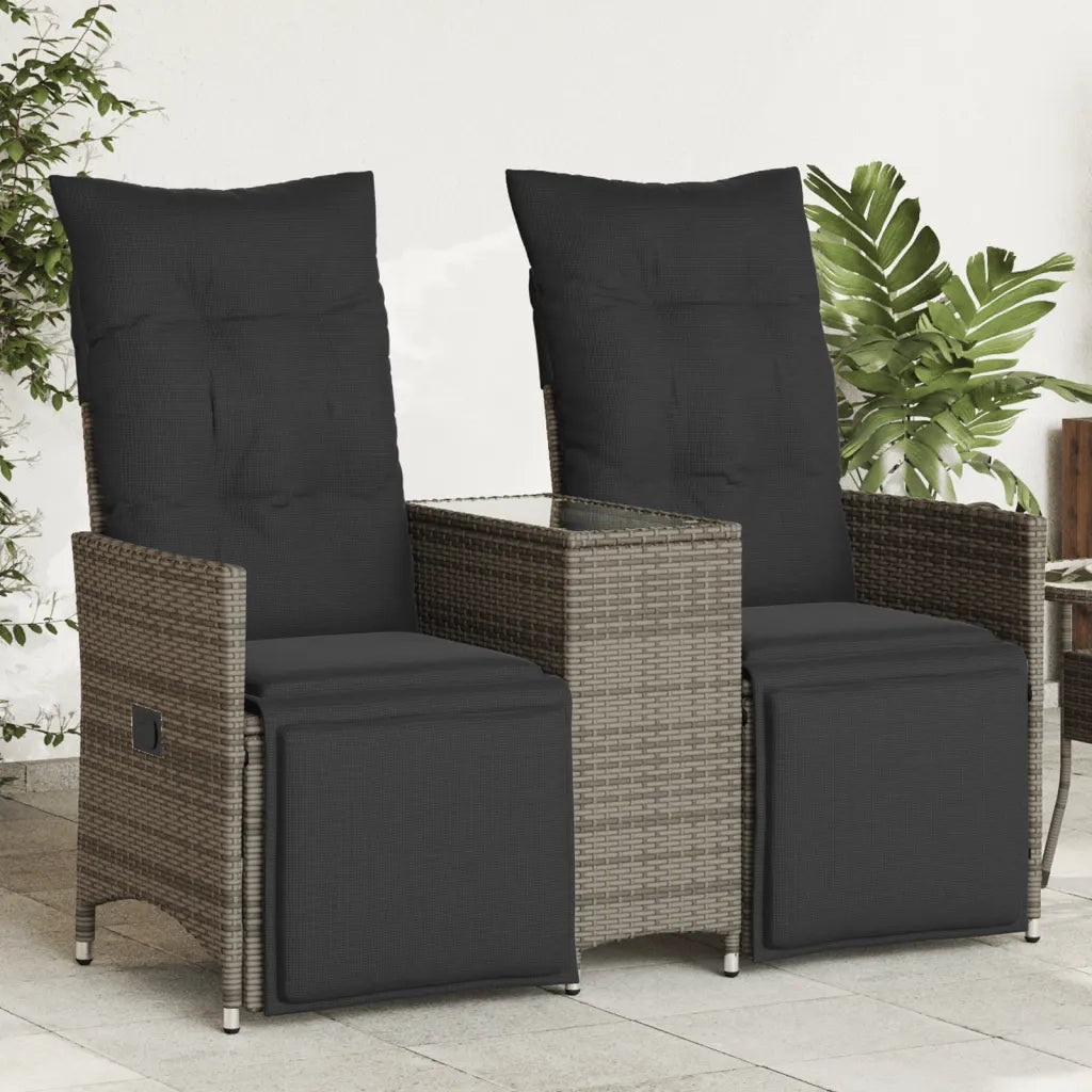 Divano Giardino Reclinabile 2 Posti Tavolino-Sofa da Giardino-Divanetto da esterno Grigio Polyrattan 782829