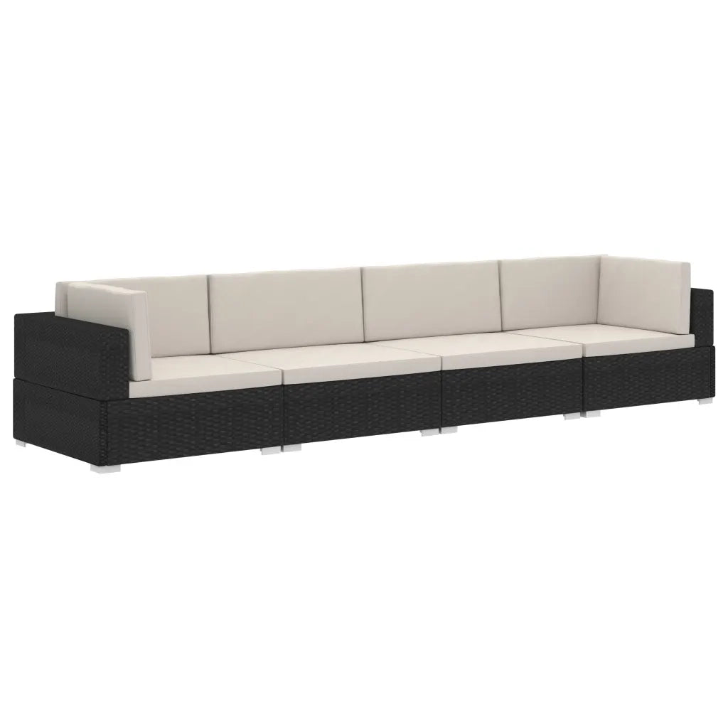Set Divani da Giardino 4 pz | Set Salotto da Giardino con Cuscini in Polyrattan Nero