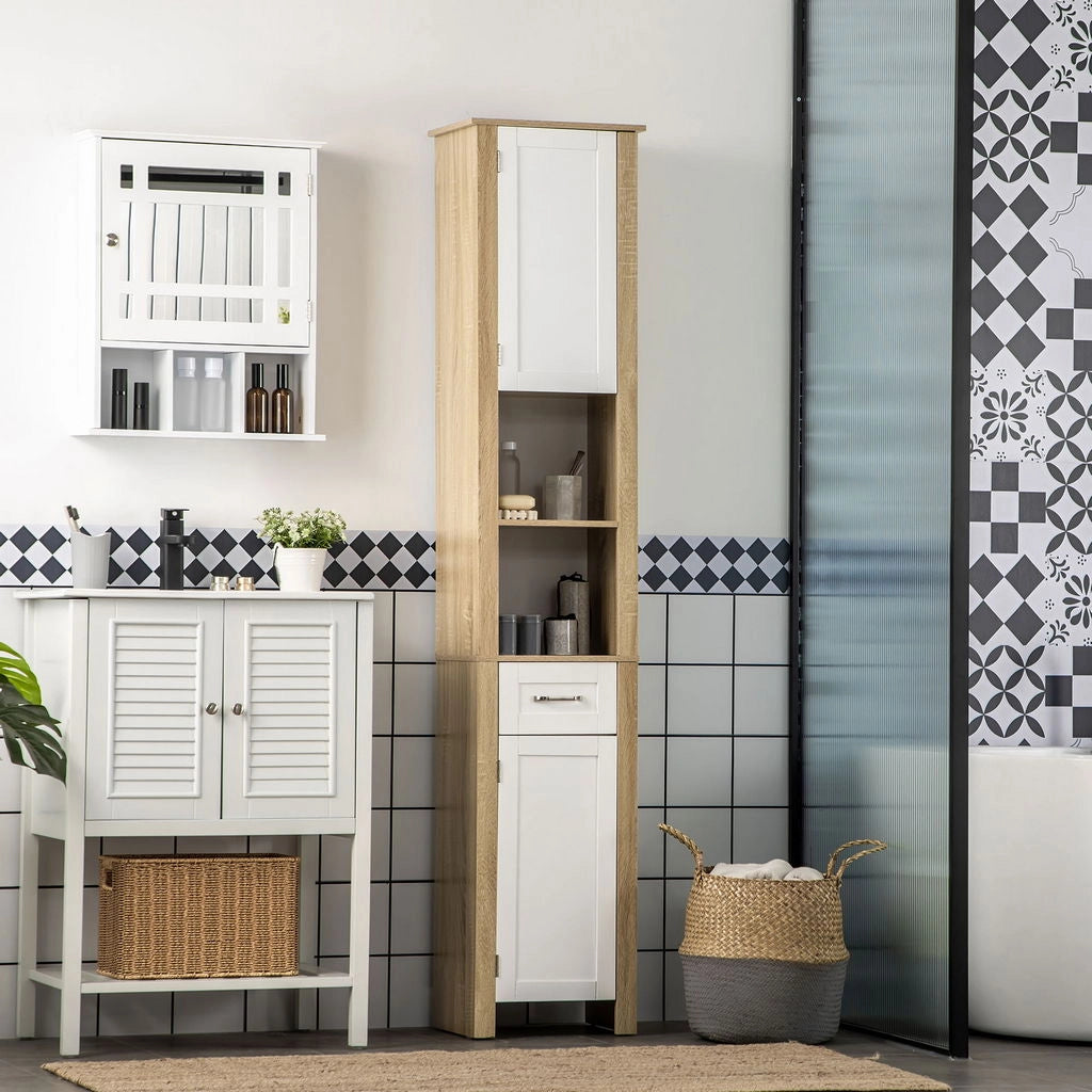 MOBILE BAGNO ALTO CON CASSETTO 2 RIPIANI APERTI REGOLABILI 37X30X184 CM BICOLOR