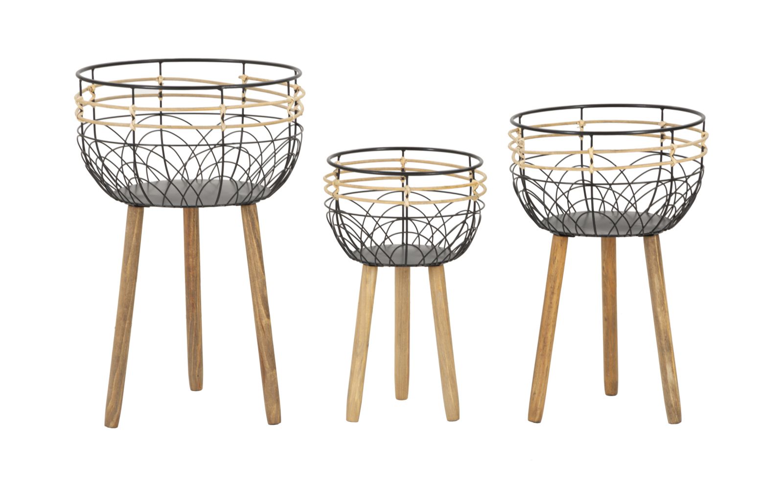 Set 3 Porta Vasi Oporto Ø 35x54,5-30x48-25x41,5 cm in Rattan