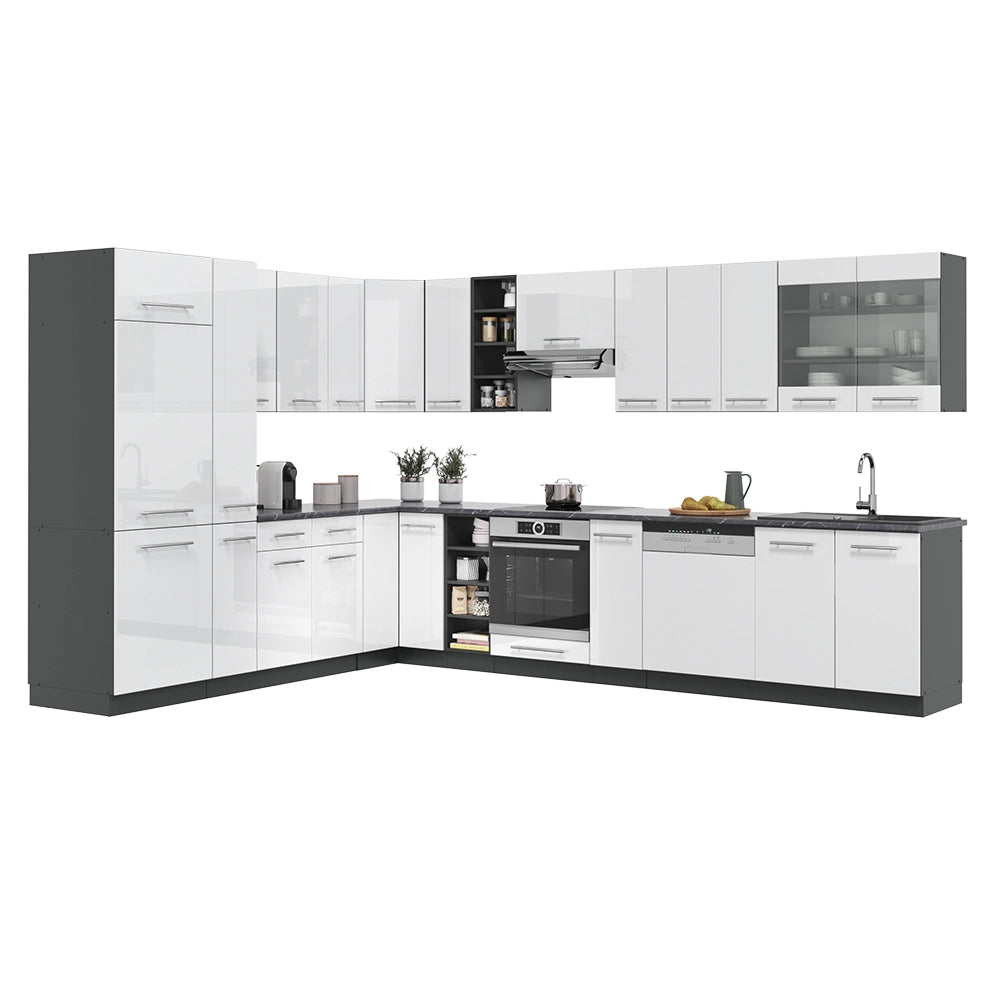 Cucina angolare completa Fame-Line Bianco lucido/Antracite 347 x 60 cm, PL Marmo Vicco