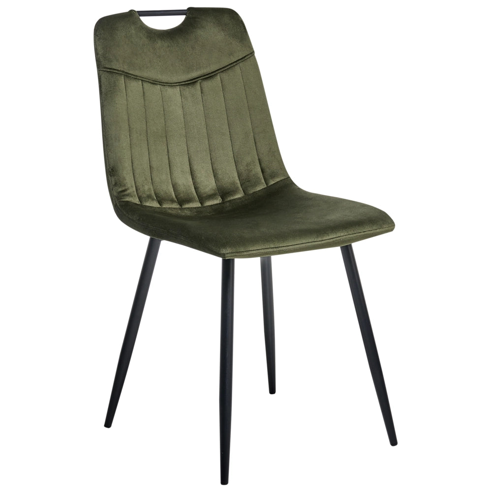 Set di 4 sedie da pranzo in velluto con gambe nere in ferro verniciato a polvere verde scuro stile moderno