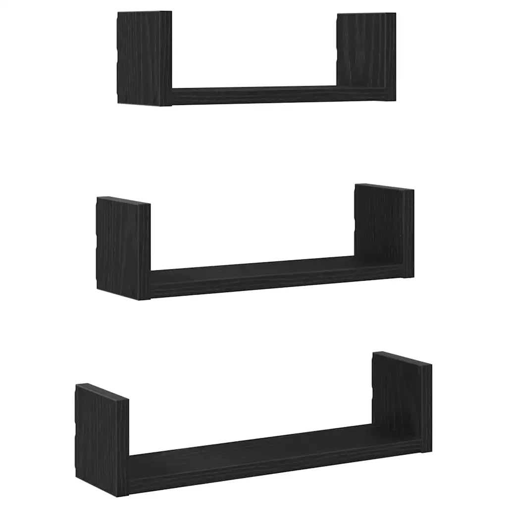 Mensole Parete 3pz Rovere Nero in Legno Multistrato 868074