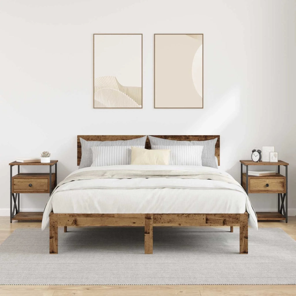 Set di 2 Comodini | Armadio da Notte | Mobiletto da notte Legno vecchio 40 x 42 x 55 cm