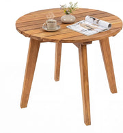 Tavolino da Esterno Rotondo in Legno Massello, Ø43 x 35 cm, Piccolo Tavolo Laterale da Balcone, Tavolino Basso da Salotto, Montaggio Facile, per Giardino, Terrazza e Soggiorno, Naturale