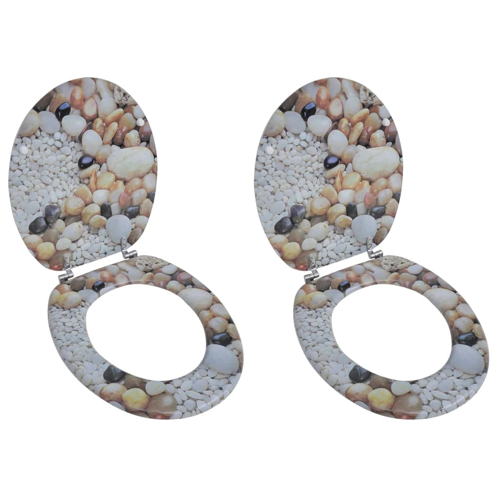 Set di due sedili per WC con coperchio in MDF motivo a ciottoli 02_0002954