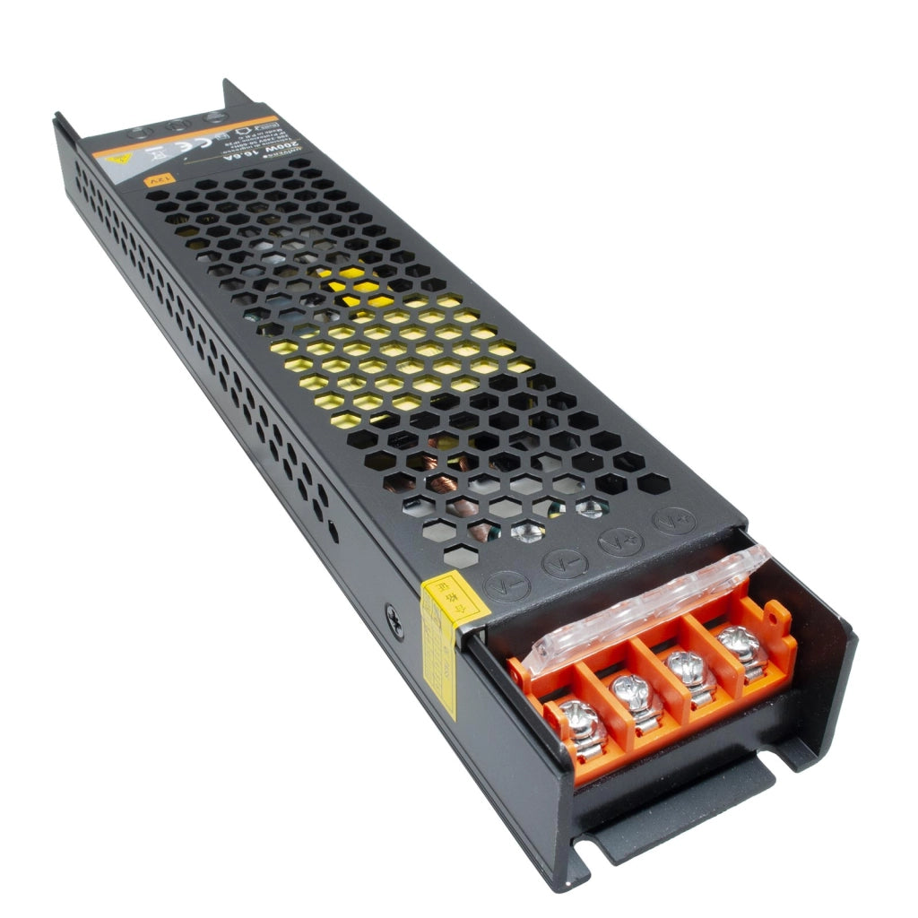 Alimentatore slim 200W trasformatore da 230V a 12V videosorveglianza LED 16.7A