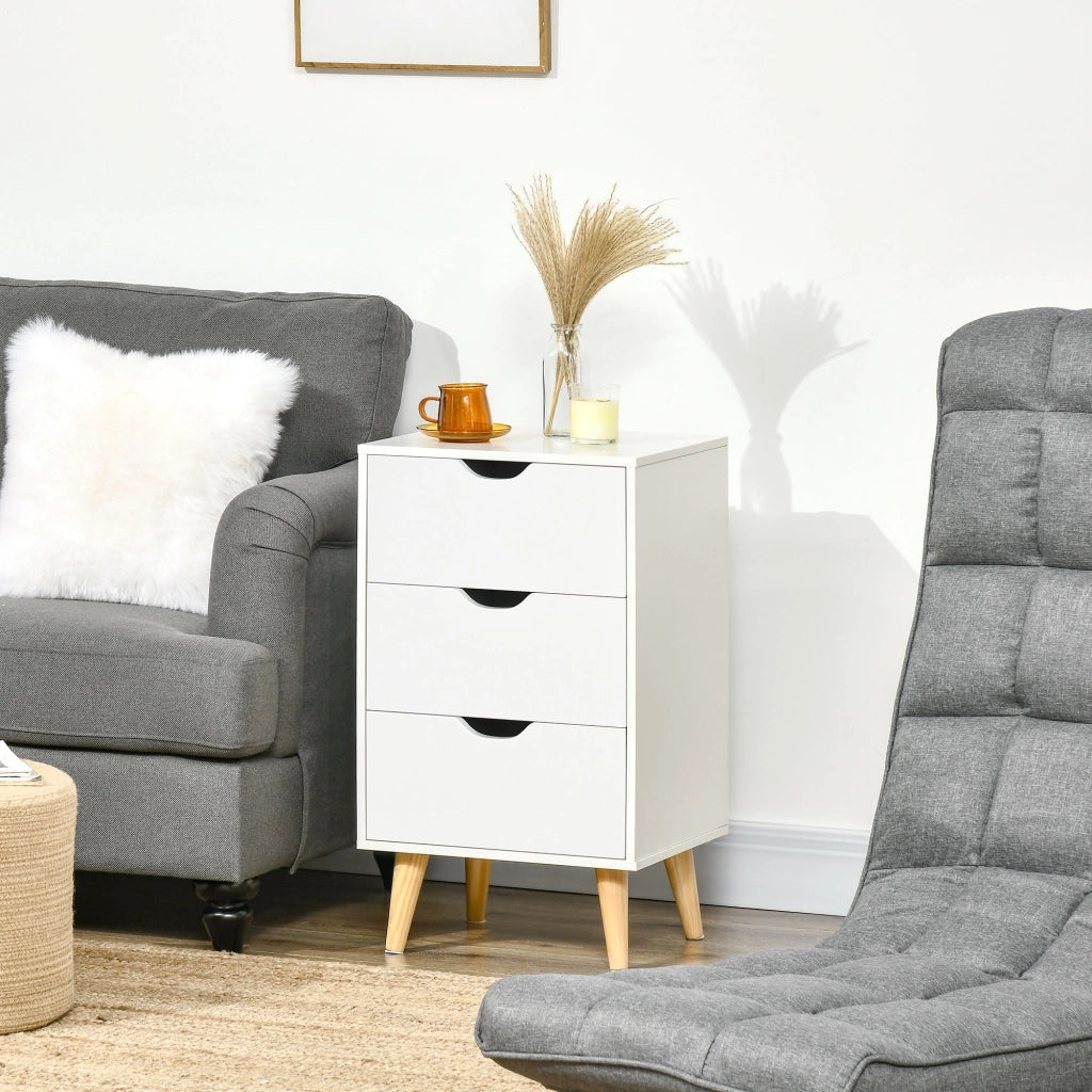 Comodino con 3 cassetti ¨C Minimal ¨C Bianco 40x35x68,5 cm