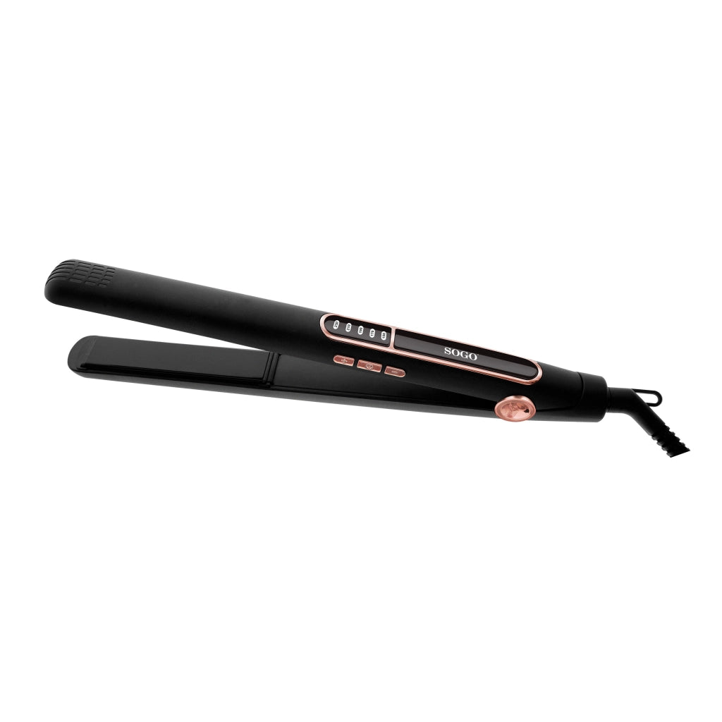 Piastra per capelli in ceramica e tormalina, 5 temperature fino 230°C con display LED e spegnimento automatico, cavo 2,5 m - Sogo