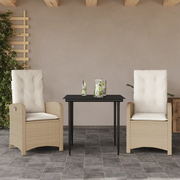 Set da Pranzo da Giardino 3 pz con Cuscini Beige in Polyrattancod mxl 111733