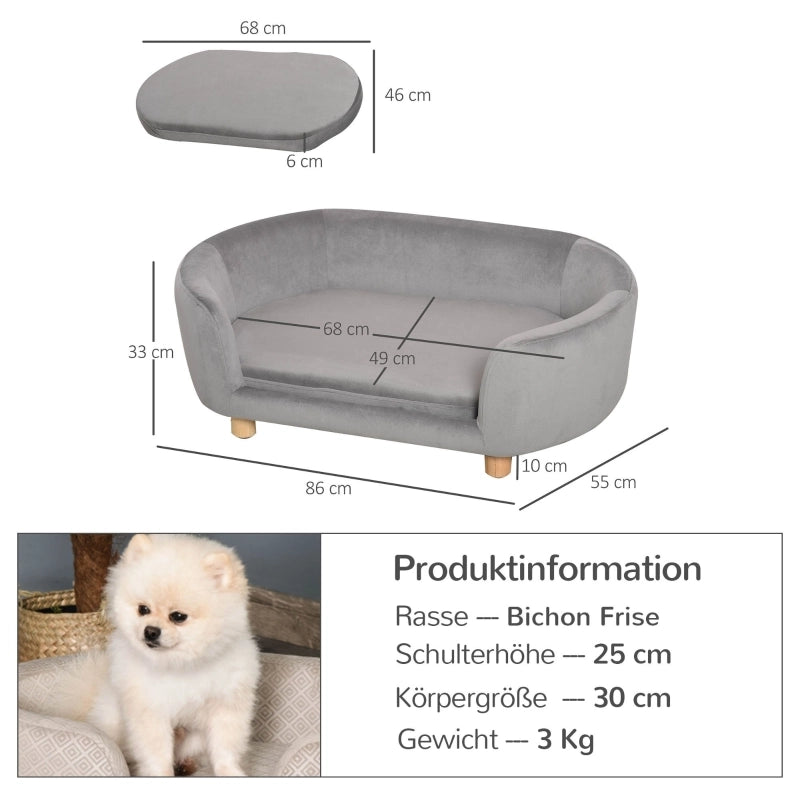 DIVANO PER ANIMALI 86 x 55 x 33 cm Velluto Grigio per cani e gatti piccoli