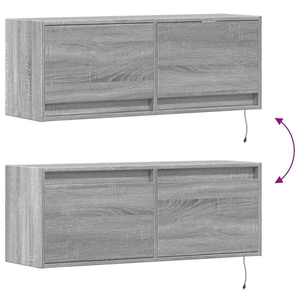 Mobile TV a Parete con Luci LED Grigio Sonoma 100x31x35 cm