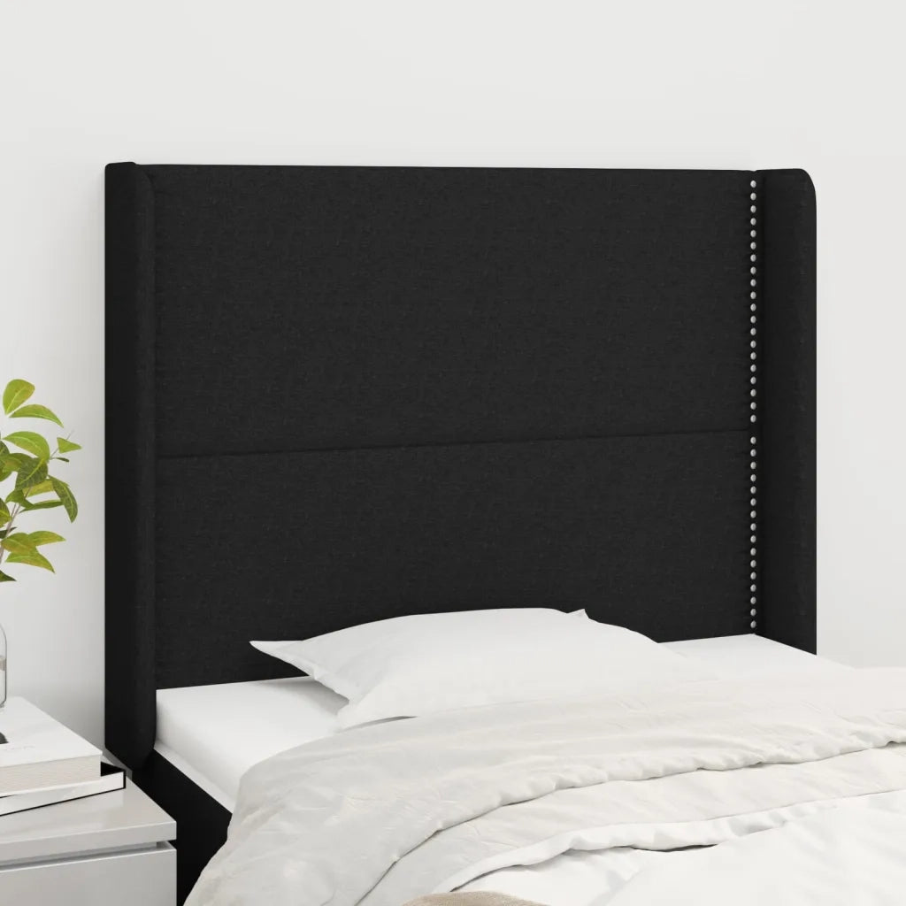 Testiera | Testata ad Orecchio Nera 103x16x118/128 cm in Tessuto