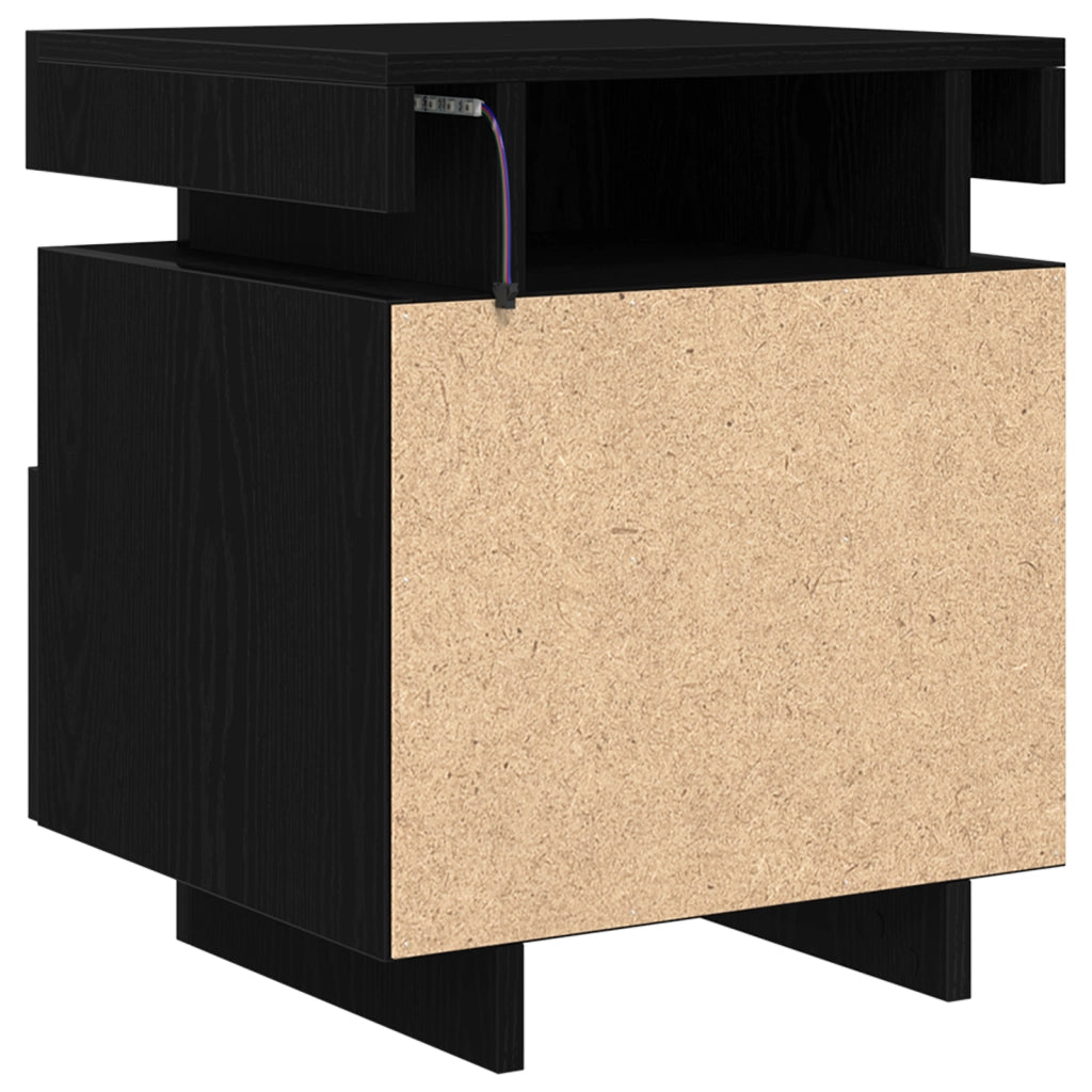 Comodino  con luci LED 2 pezzi Nero Rovere 40x39x48,5 cm