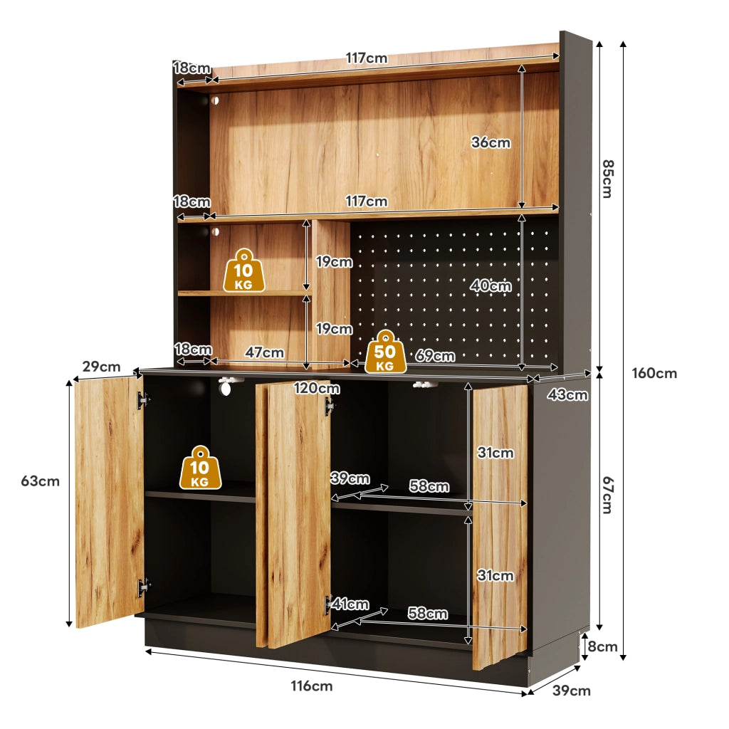 Mobile da cucina con LED RGB e prese integrate; 120x43x160 cm; MDF naturale e nero
