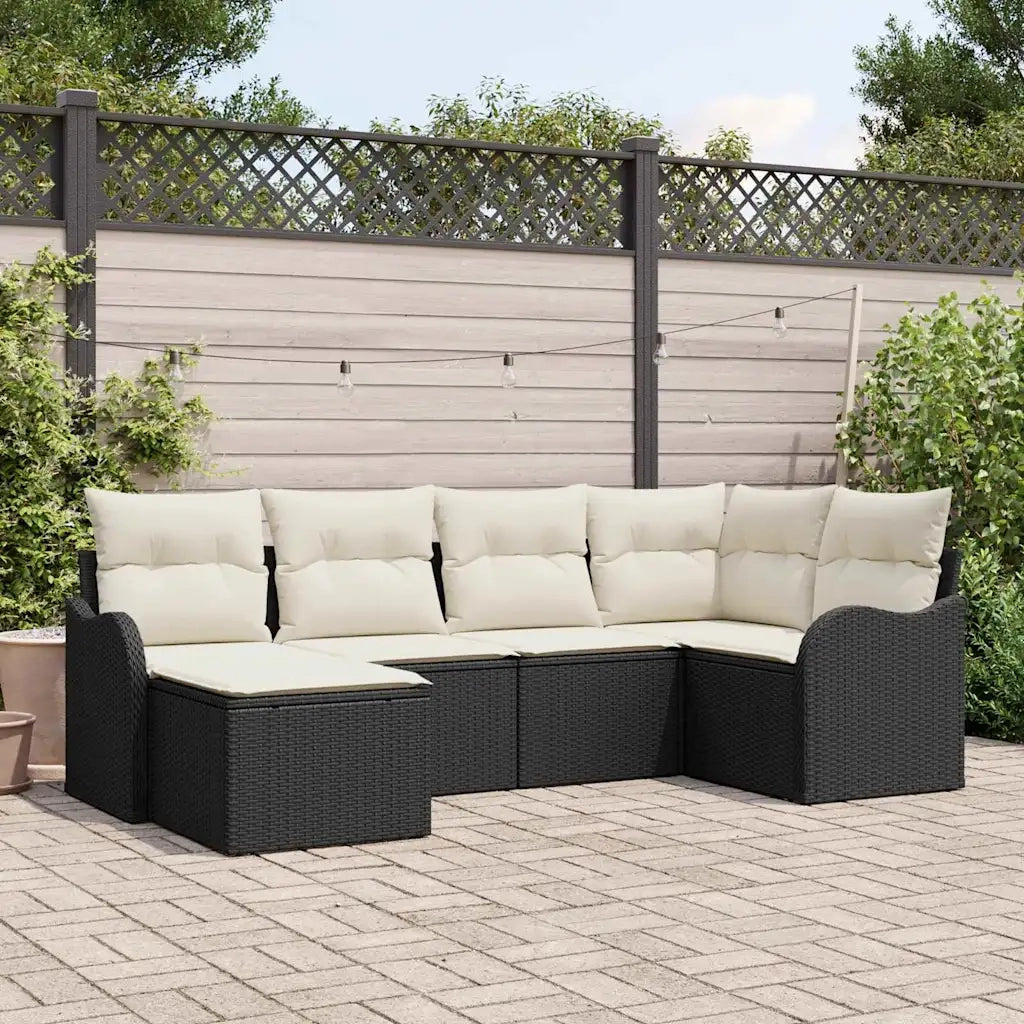 Set Divano da Giardino 6 pcs Nero polyrattan