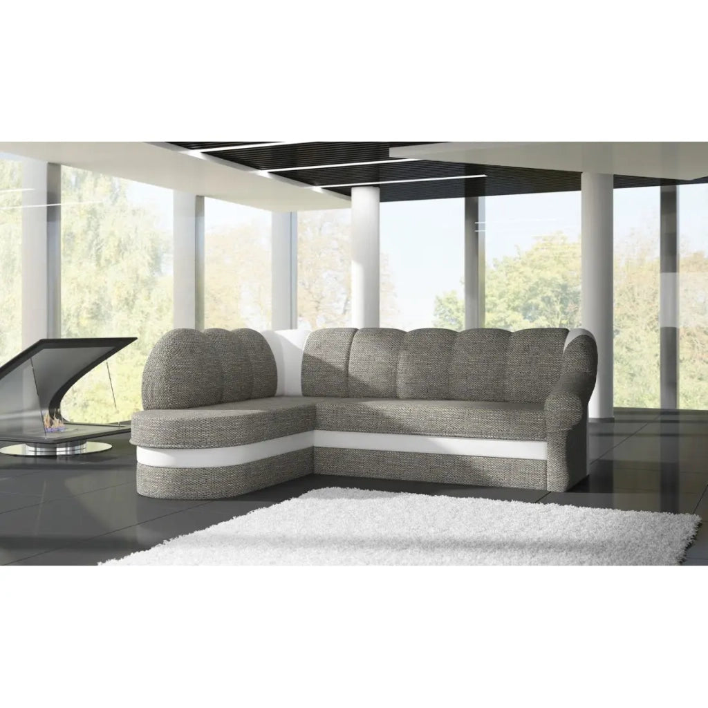 Divano angolare sinistro convertibile BENANA 250 cm grigio e bianco con contenitore