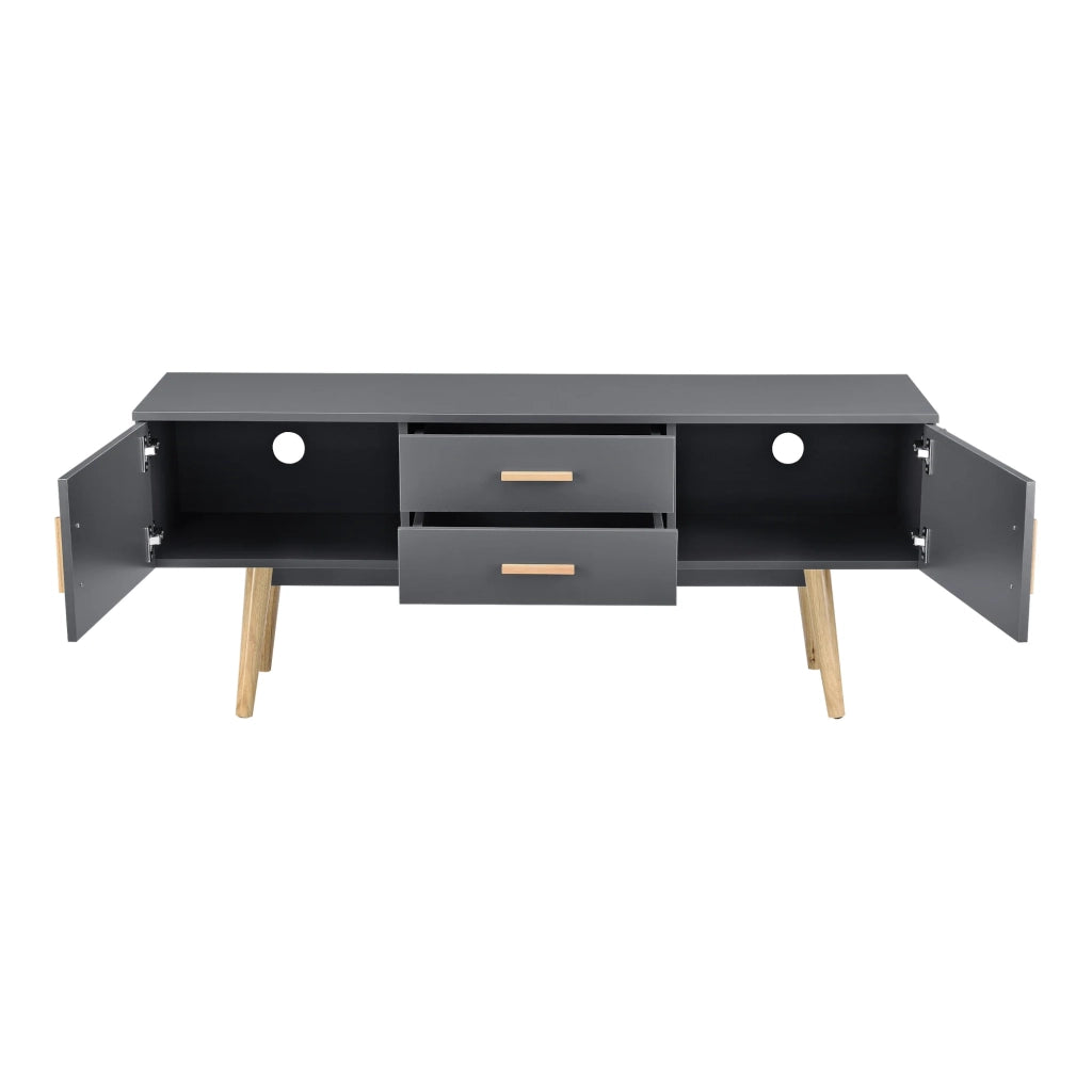 Mobile porta TV di design mobile porta TV con panca e gambe in legno 140 cm grigio scuro 03_0005869