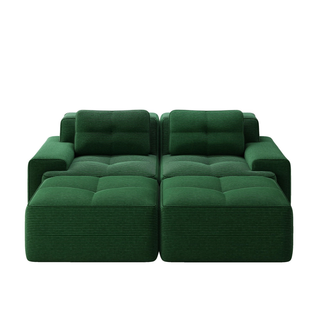 Divano Modulare Cloud con Ottoman ¨C MINIMAL ¨C Velluto a Coste, Verde, 2 Posti