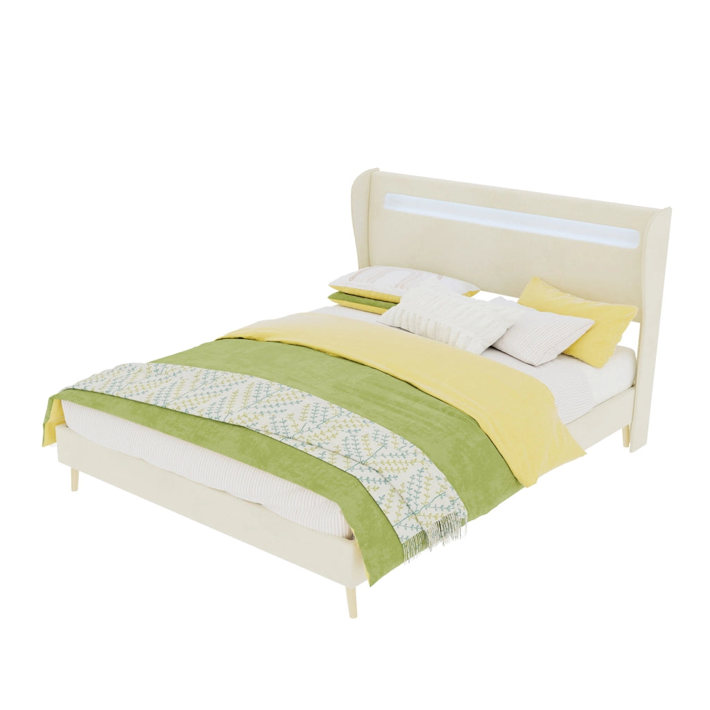 letto imbottito tessuto metallo beige 140 x 200 cm