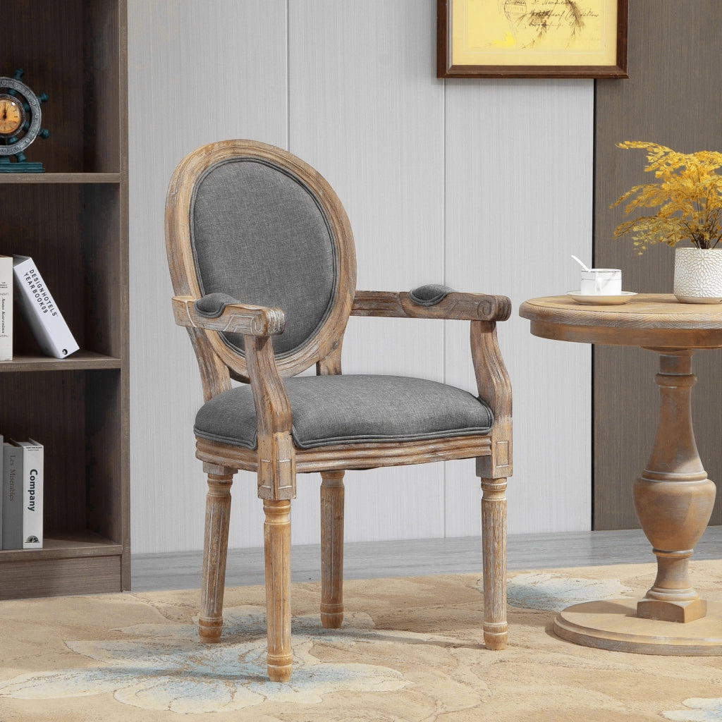 Sedia da Pranzo Medaglione Stile Luigi XVI ¨C Xylo ¨C Legno Massivo Patinato Tessuto Lino Grigio