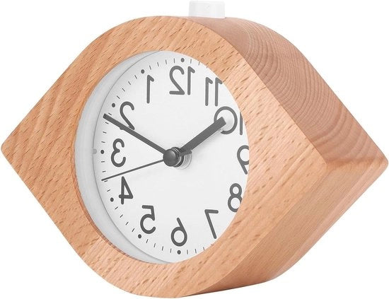 Orologio da tavolo in legno analogico con design a nodi, funzione del sonno e luce intensa, in legno naturale, ideale come regalo per bambini, ragazzi, ragazzi e ragazze