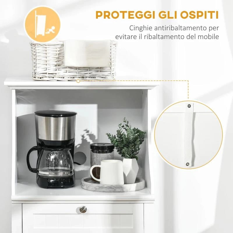 MOBILE CUCINA PER MICROONDE CON CASSETTO E ARMADIETTO 2 ANTE, 60X40X122.5 CM, BIANCO