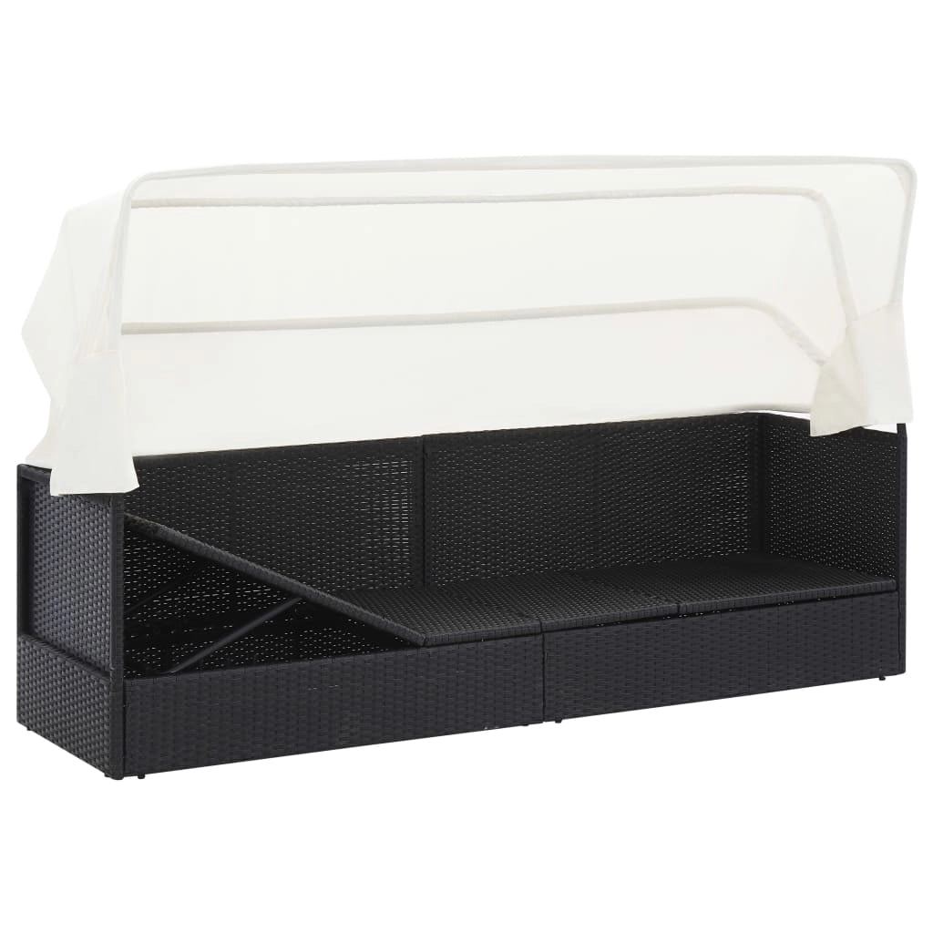 Lettino prendisole sedia a sdraio lettino prendisole letto da giardino mobili da esterno per patio con baldacchino in vimini nero 02_0012278