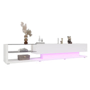 Mobile TV 170x36x38 cm; 2 cassetti e 2 ripiani in vetro; illuminazione LED; truciolare bianco