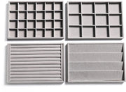 Organizzatore di accessori in tessuto a fiori per pile, contenitori di accessori, display, orecchini, bracciali, collane, anelli, accessori in pile per donne (Set da 4, Grigio)