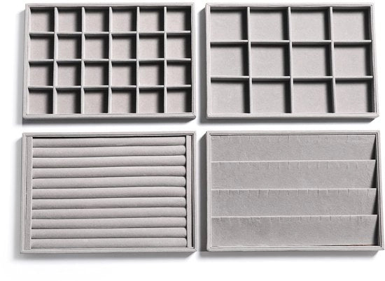 Organizzatore di accessori in tessuto a fiori per pile, contenitori di accessori, display, orecchini, bracciali, collane, anelli, accessori in pile per donne (Set da 4, Grigio)
