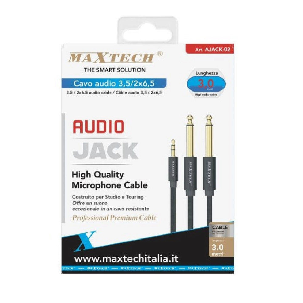 Trade Shop - Cavo Audio Aux 3.5mm Maschio A Doppio Cavo Jack 6.5mm Maschio Mono 3 Mt Ajack-02 -