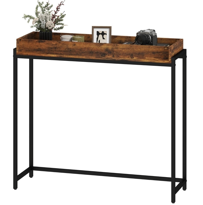 Consolle stretta 100x30 cm in legno e metallo marrone rustico
