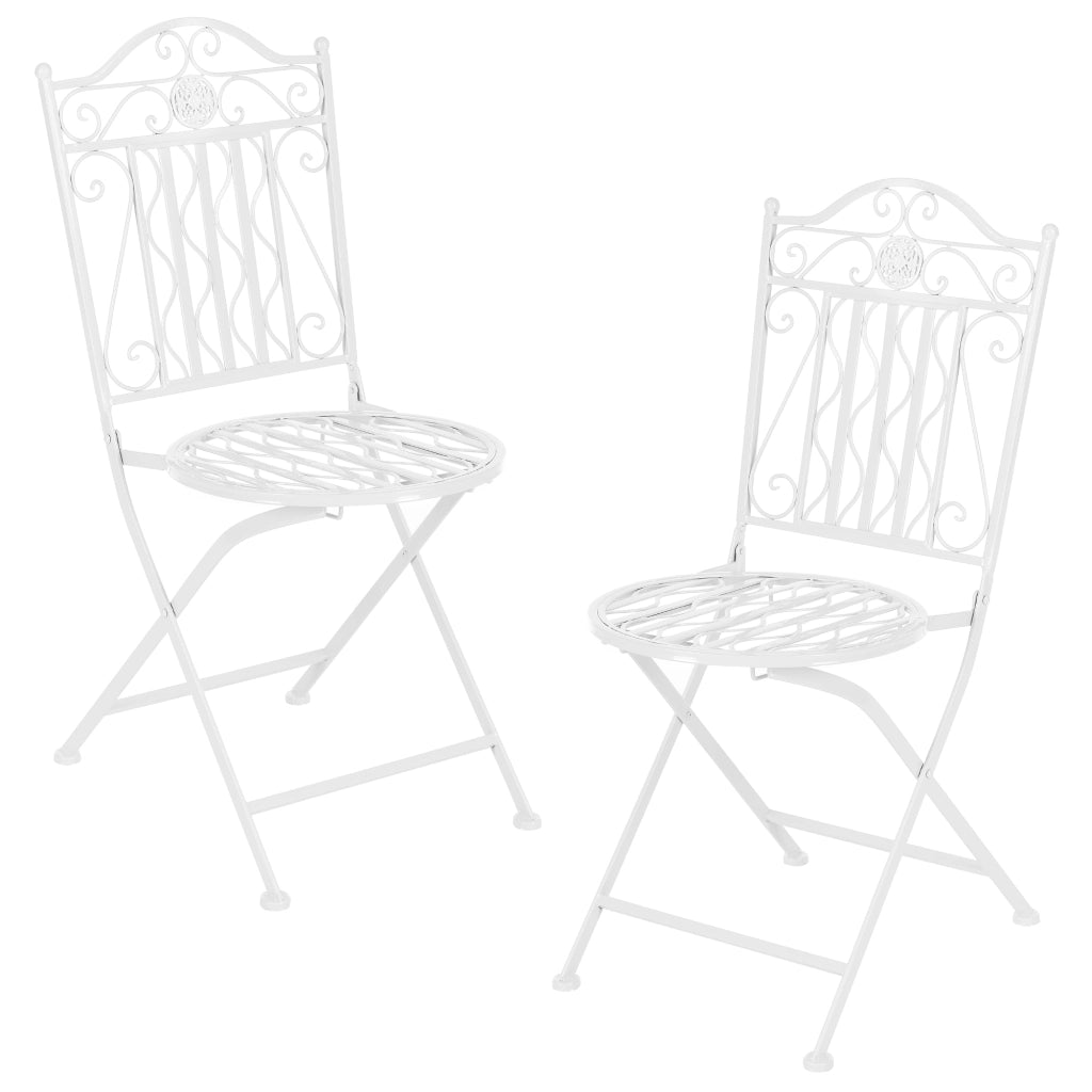 Set Bistrot Biella da Esterno con Tavolo Rotondo e 2 Sedie in Metallo Decorativo - Bianco [en.casa]