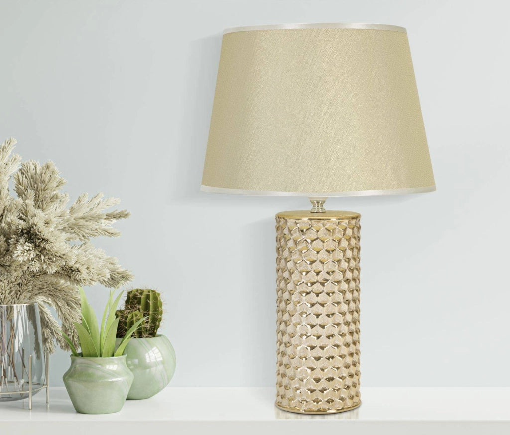 Lampada da tavolo Supreme, Luce da scrivania, Luminaria da ufficio, Lampada da lavoro, Bianco e Oro, 30x30 h48 cm
