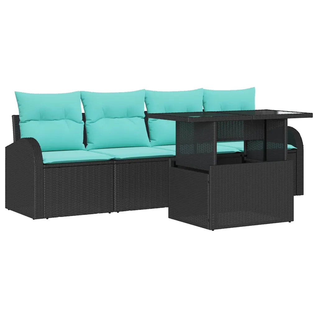 Set Divano da Giardino 5 pcs Nero Rattan in Polipropilene 3357289