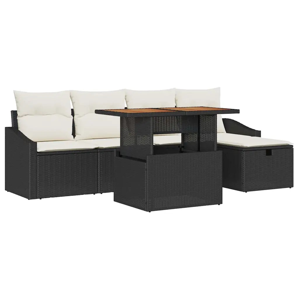 Set Divano da Giardino 6 pcs Nero polyrattan