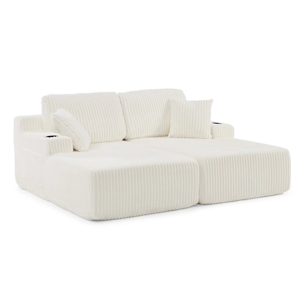 Divano letto 2 posti - Zephmum - Tessuto spazzolato morbido, tasca laterale, porta bevande, cuscini incluso, beige