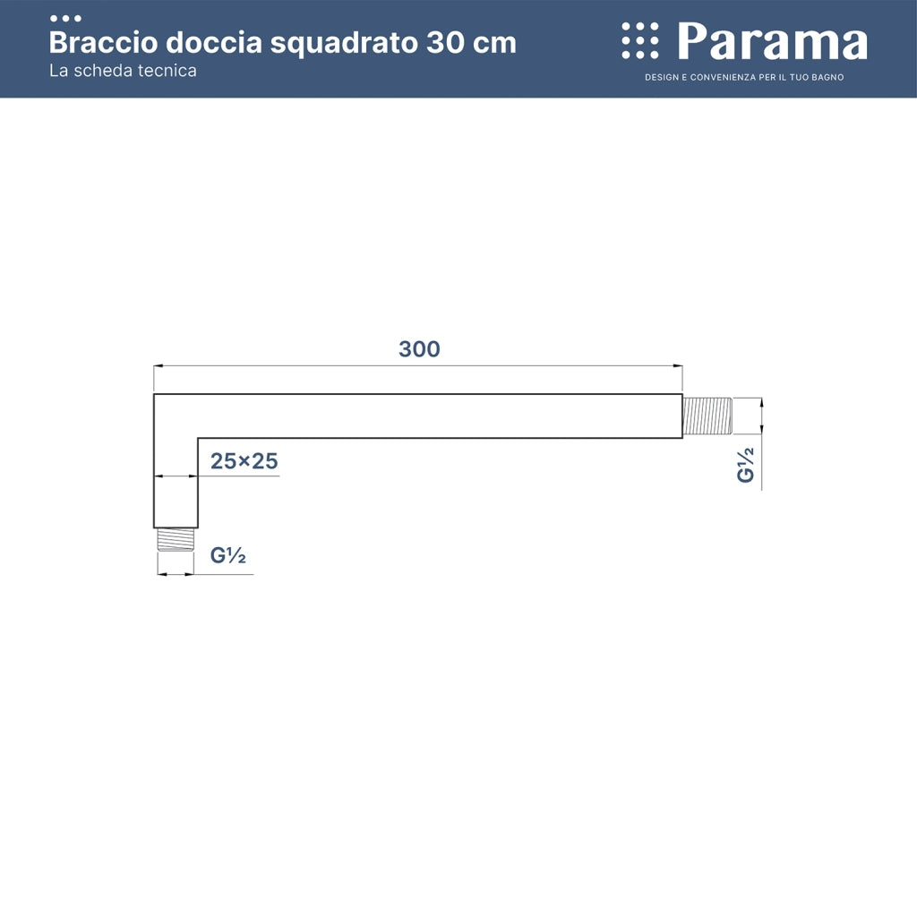 Braccio doccia a gomito in ottone cromato 30 cm