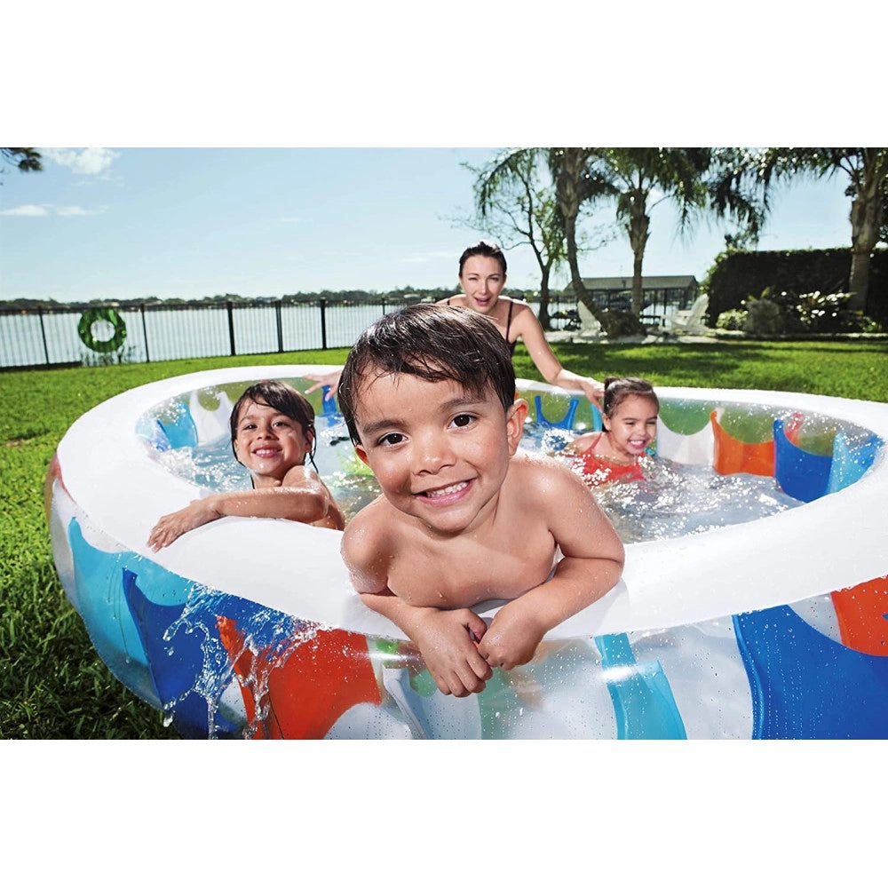 Trade Shop - Piscina Ovale Gonfiabile 229x152x51 Cm Bordi Spessi Per Famiglia Bambini Estate -
