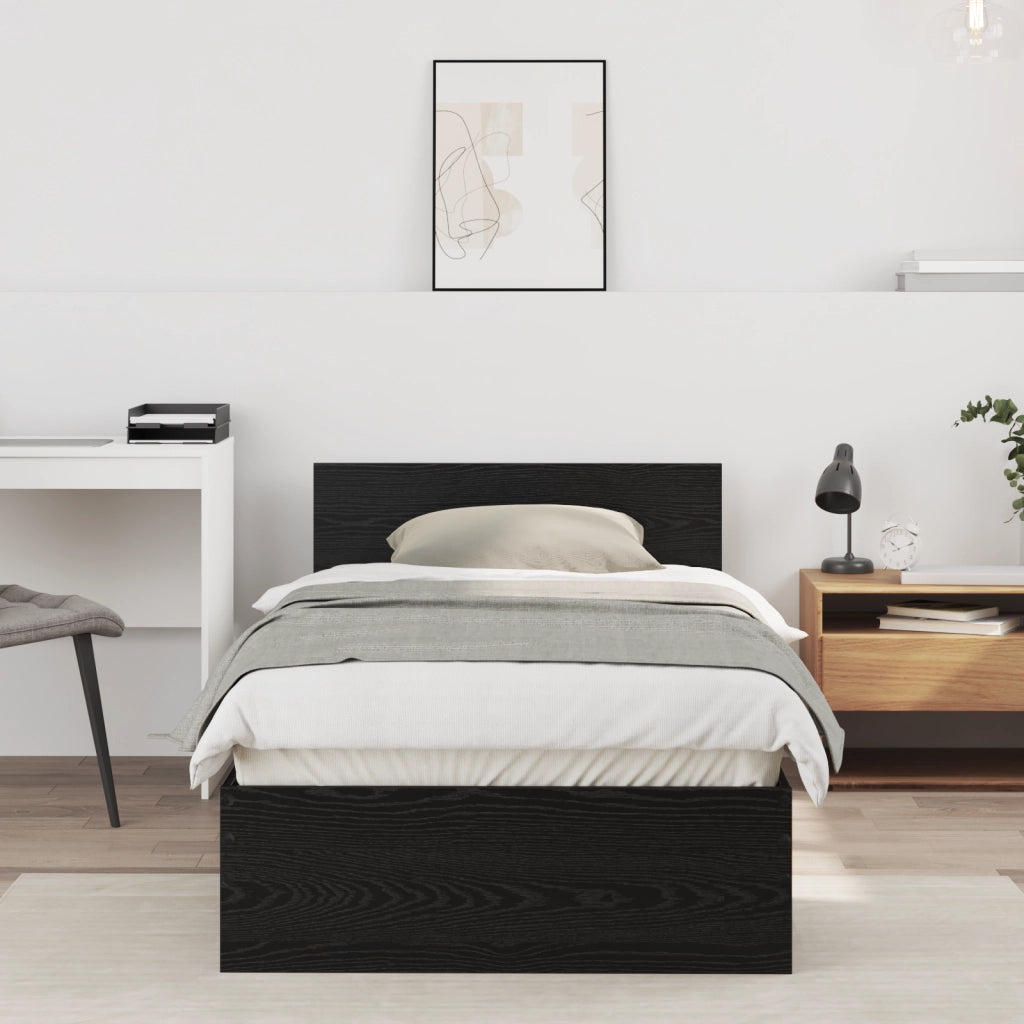Letto senza Materasso con Testiera Nero Rovere 75x190 cm