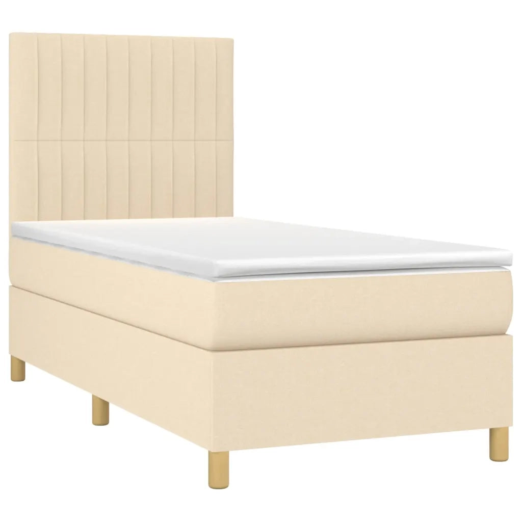 Letto a Molle con Materasso e LED Crema 90x190 cm in Tessuto