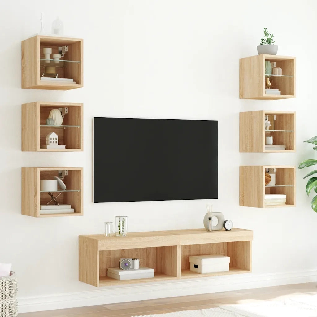 Mobili TV a Muro con LED 8pz Rovere Sonoma Legno Multistratocod mxl 134246