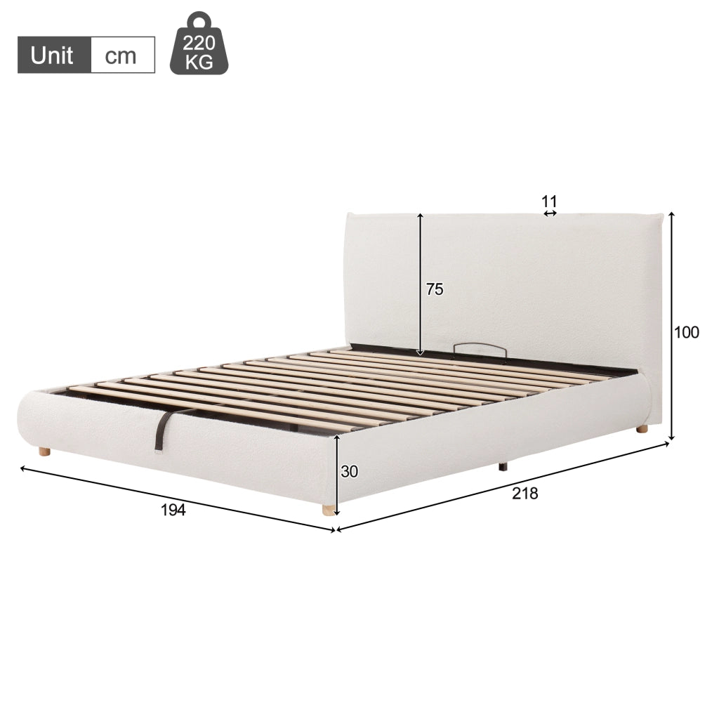 Letto Imbottito Matrimoniale Contenitore ¨C MINIMAL ¨C Idraulico, Testiera, Legno Massello, Bianco, 180x200